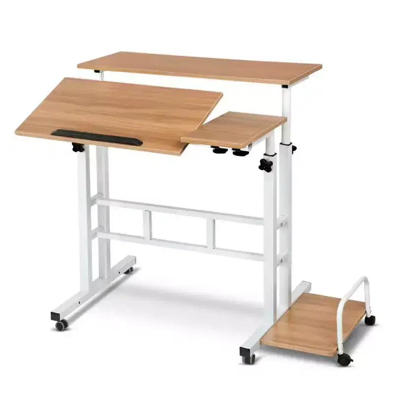 Adjustable Height Wood Computer Desk with Wheels - Foldable, Mobile, Standing Desk for Bedroom or Bedside, Single User Small Table