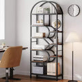 Acekool 6-Tier Arched Bookshelf, 82 Tall Modern Bookcase with Geometric Metal Frame, Open Display Shelf for Living Room, Home, Office, Gold & White