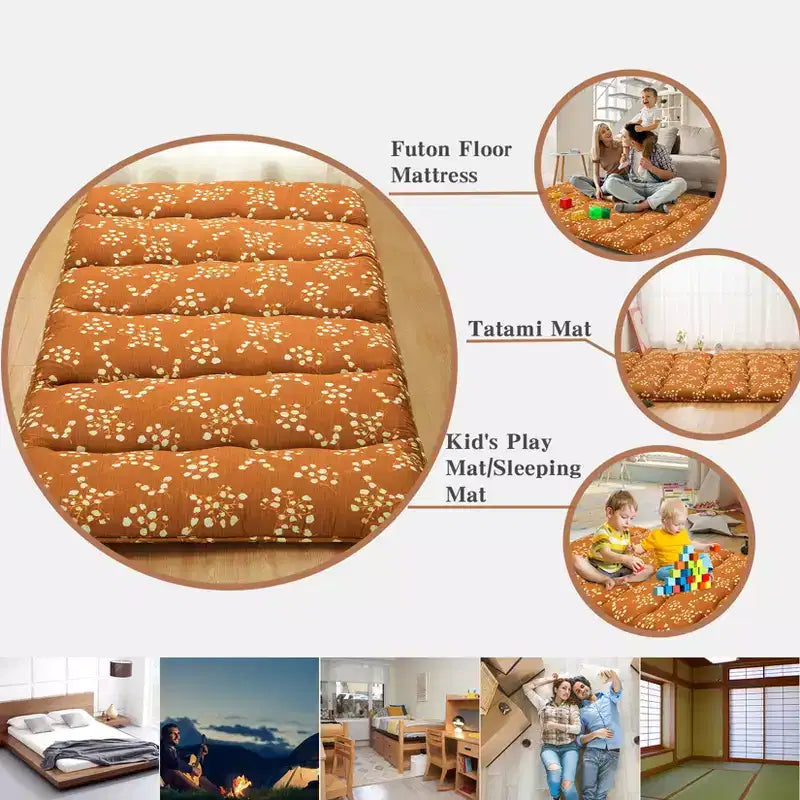 Colchón de suelo japonés de futón con diseño floral, 1 persona, Twin / Full