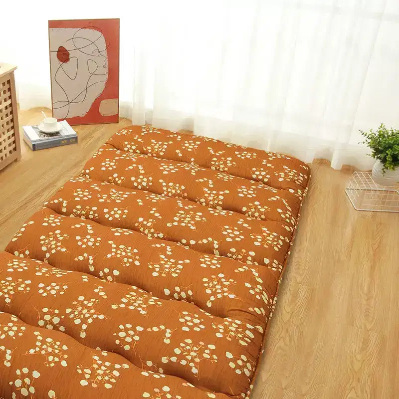 Japanese Futon Mattress Twin Size - Floral Pattern, Floor Mattress, Tatami Mat Compatible, Sleeping Mattress Pad, Ideal for Camping Travel