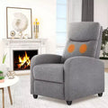 Manual Recliner Chair with Massage and Heating Single Sofa for Living Room, 90160 Adjustable, Upholstered in Leather/Fabric  Winback Design (Grey)