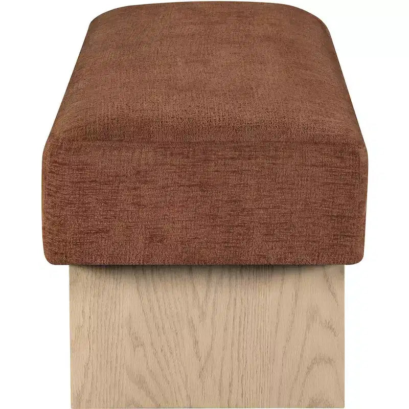 Banco tapizado en tela negra/coñac/crema – Patas de madera natural, capacidad para 2 personas