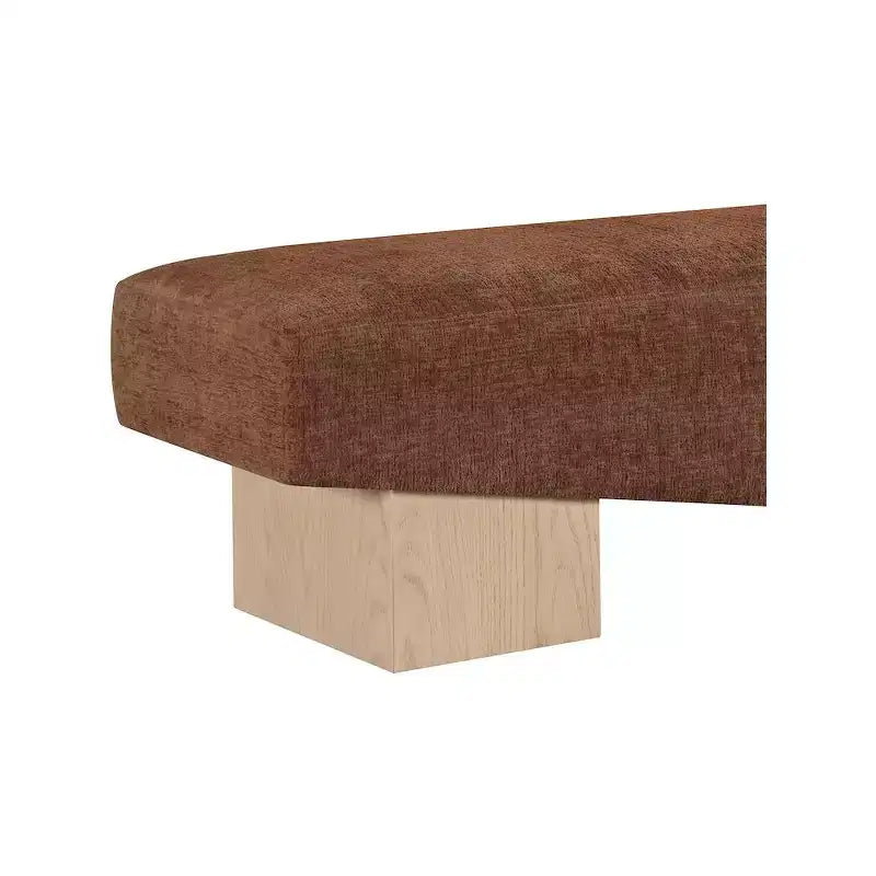 Banco tapizado en tela negra/coñac/crema – Patas de madera natural, capacidad para 2 personas