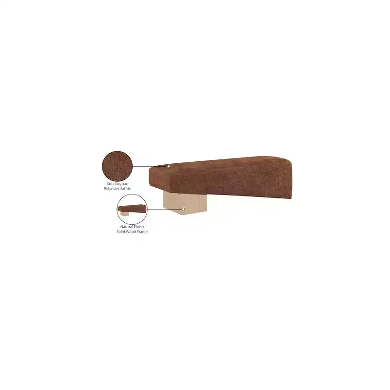 Banco tapizado en tela negra/coñac/crema – Patas de madera natural, capacidad para 2 personas