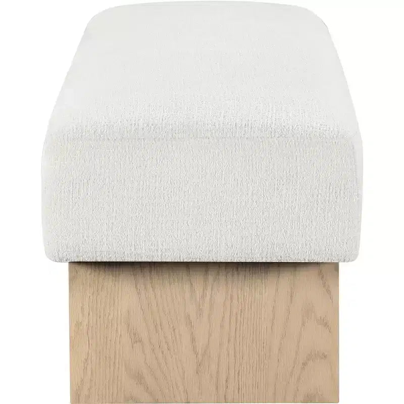 Banco tapizado en tela negra/coñac/crema – Patas de madera natural, capacidad para 2 personas