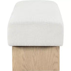Banco tapizado en tela negra/coñac/crema – Patas de madera natural, capacidad para 2 personas