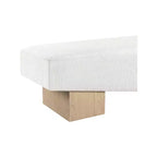 Banco tapizado en tela negra/coñac/crema – Patas de madera natural, capacidad para 2 personas