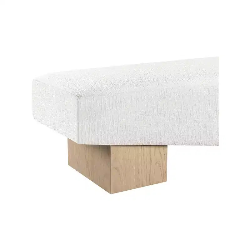 Banco tapizado en tela negra/coñac/crema – Patas de madera natural, capacidad para 2 personas