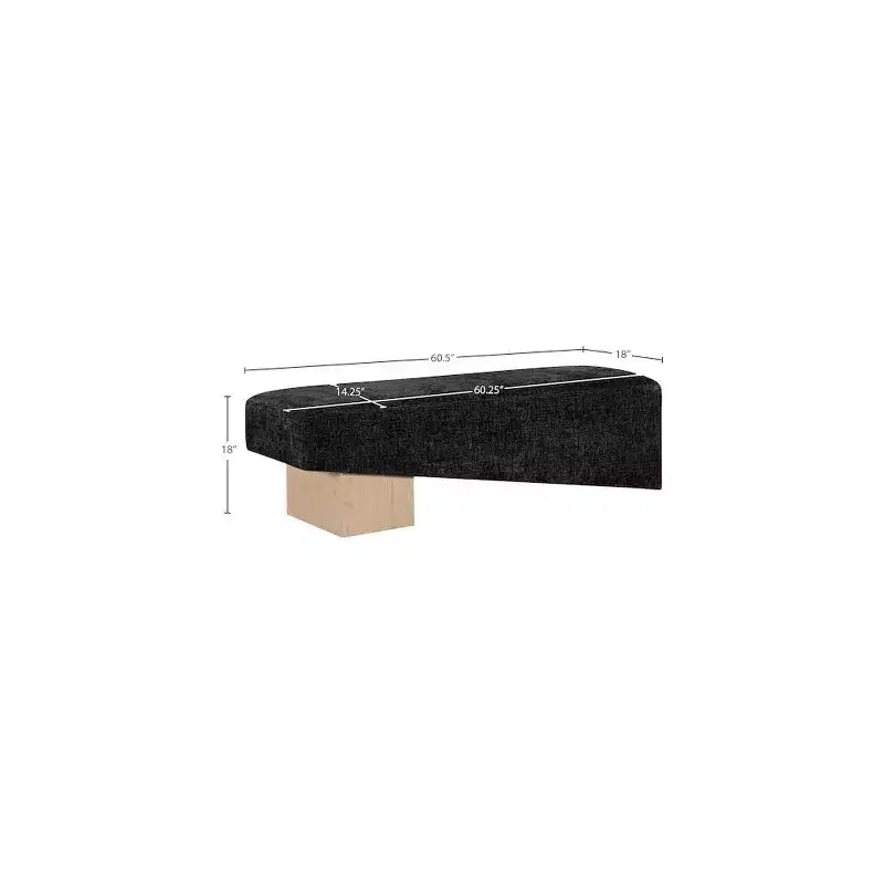 Banco tapizado en tela negra/coñac/crema – Patas de madera natural, capacidad para 2 personas