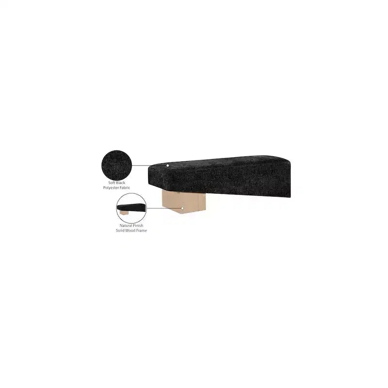 Banco tapizado en tela negra/coñac/crema – Patas de madera natural, capacidad para 2 personas