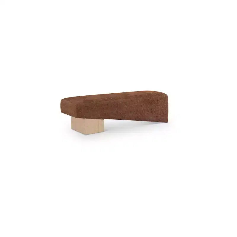 Banco tapizado en tela negra/coñac/crema – Patas de madera natural, capacidad para 2 personas