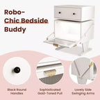 Juego de 2 mesitas de noche blancas estilo robot con luz LED y cajón giratorio