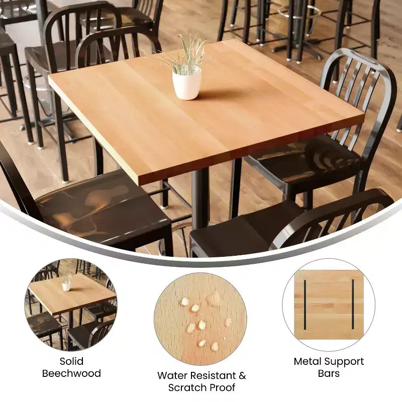 Tablero de mesa rectangular de madera maciza marrón oscuro/natural, 3,8 cm de grosor, para 4 personas