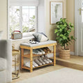 MAYEERTY 3 Tier Shoe Racks Bamboo Shoe Bench Entryway with Cushion and Adjustable Shelves for Hallway Mudroom living Room Khaki