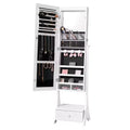 VEVOR Mirror Jewelry Cabinet, Standing Mirror with Storage, Lockable Jewelry Mirror Organizer with Full Length Mirror, Velvet Lining, White