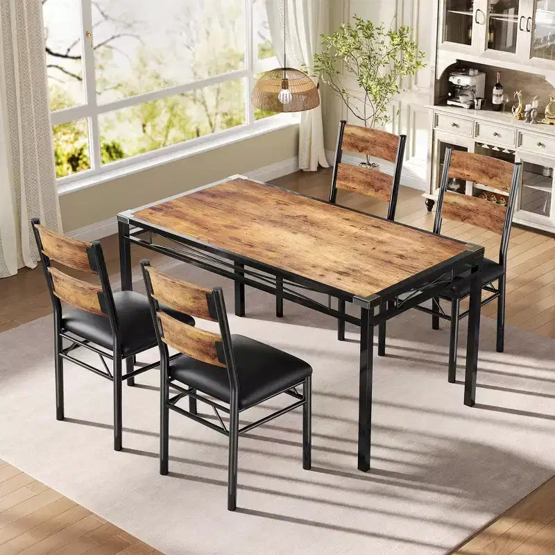 Juego de comedor retro gris/marrón con mesa de madera y sillas tapizadas – Juego para 2 o 4
