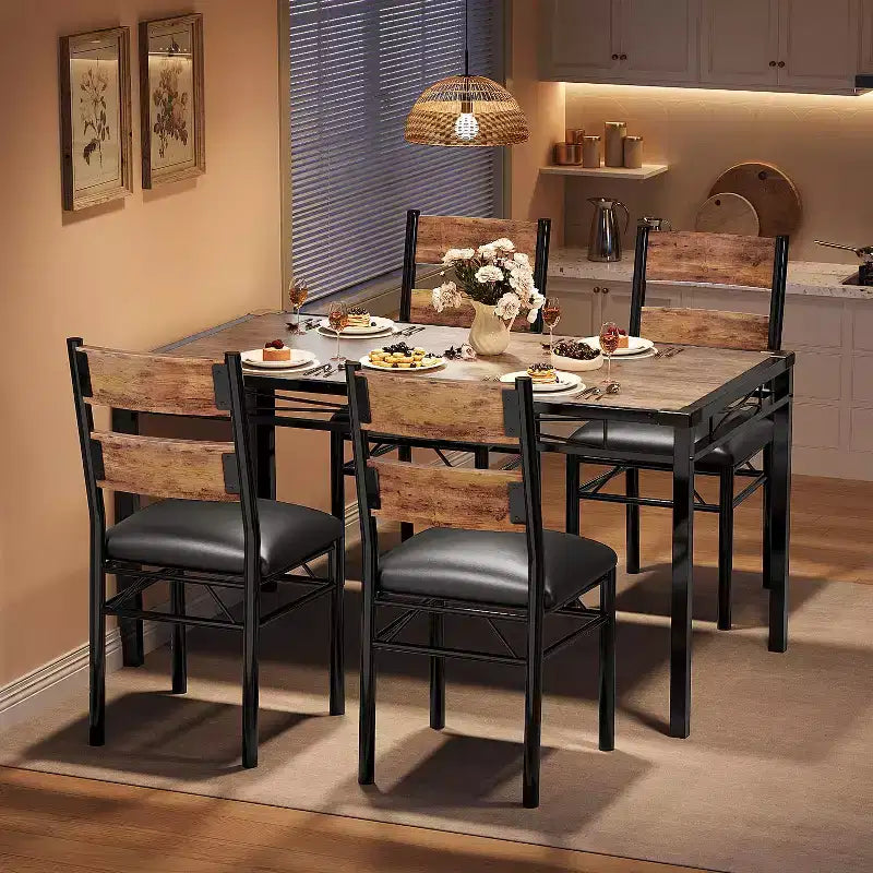 TROPOW Dining Table Set , Dining Room Table Set with Corner Protector, Wood Kitchen Table and Chairs with Upholstered Chairs for, Kitchen Room