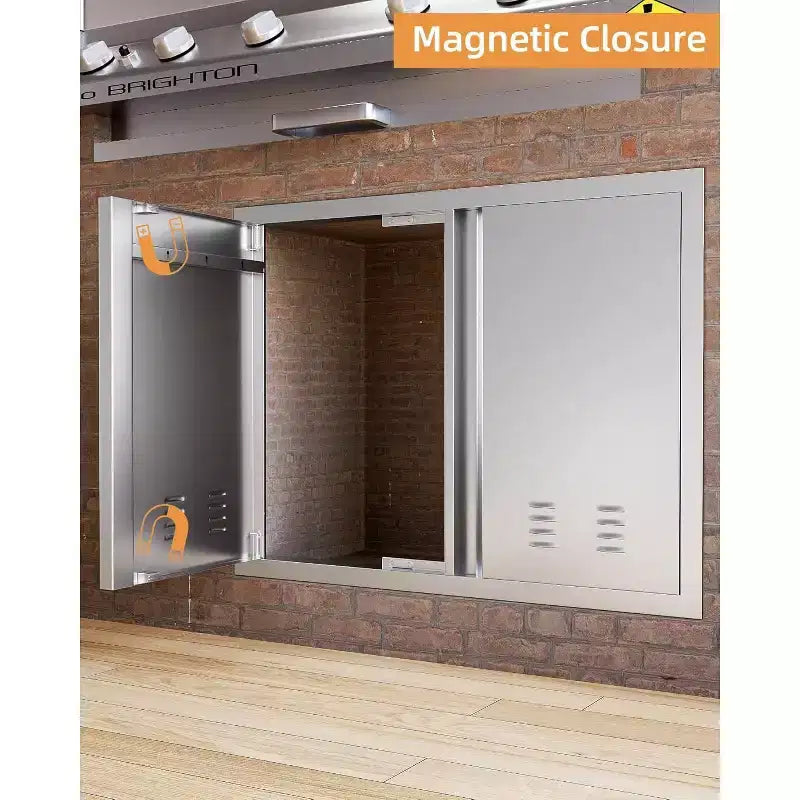Puerta de acceso para cocina exterior de acero inoxidable plateado – Montaje empotrado, una sola puerta