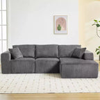 Sofá seccional modular gris en forma de L, 3 plazas, tela de pana