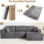 Sofá seccional modular gris en forma de L, 3 plazas, tela de pana