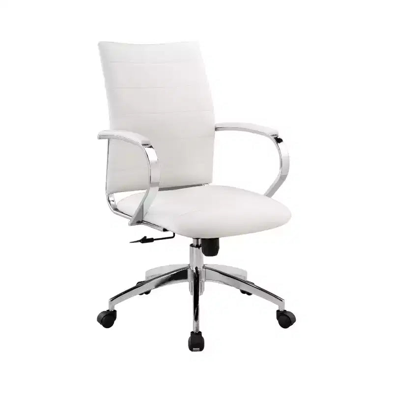 HomeRoots White and Silver Adjustable Height Swivel Rolling Office Chair