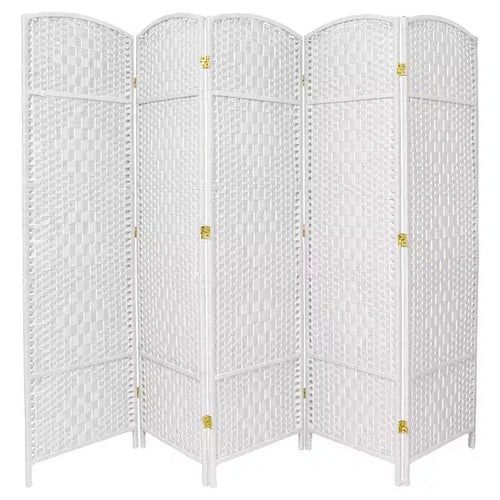 Separador de ambientes tejido de 5 paneles, 1,83 m de altura – Blanco / Marrón