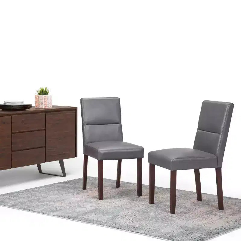 WyndenHall Set of 2 Seymour Parson Dining Chairs Stone Gray: High Back, Wood Legs, Comfort Foam