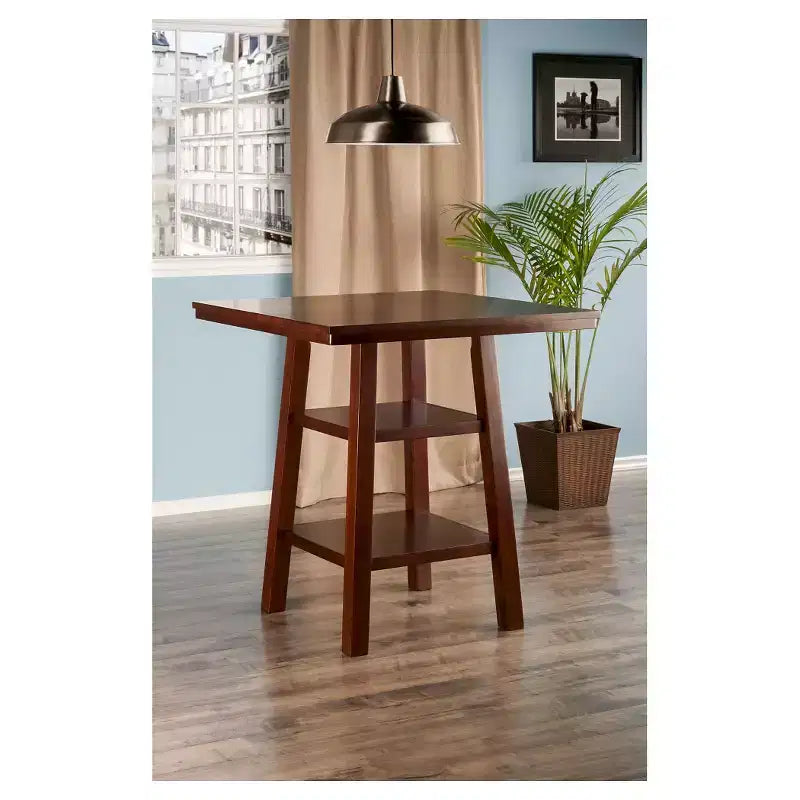 Mesa de comedor de madera cuadrada marrón, 4 plazas
