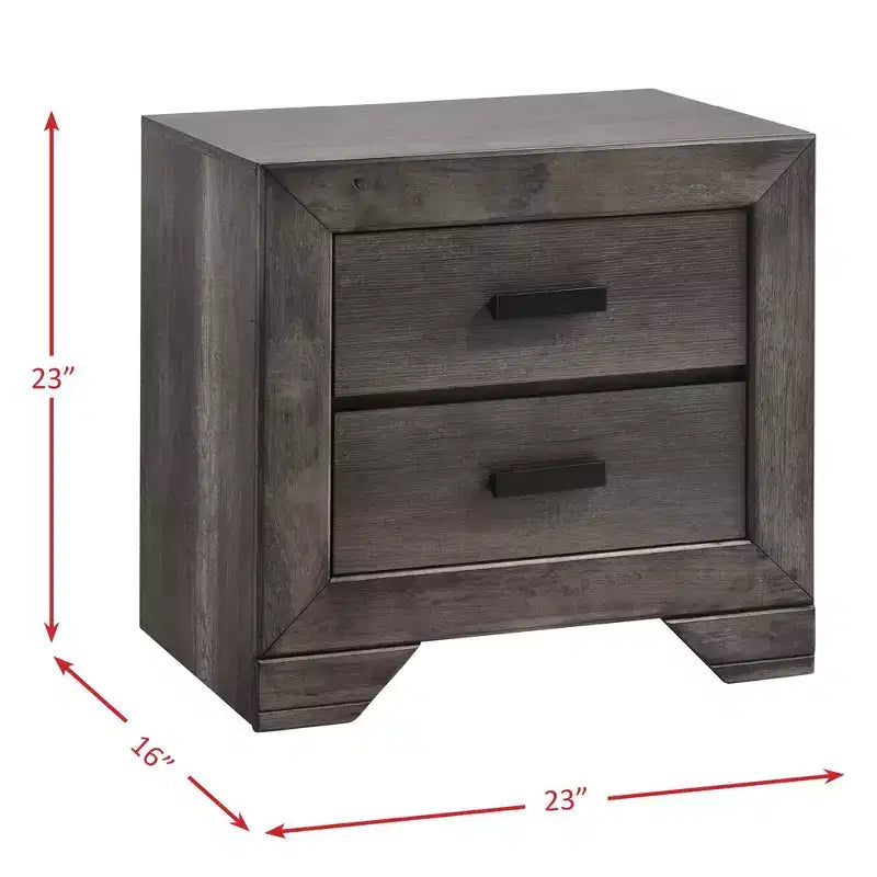 Mesa de noche de roble gris con 2 cajones, individual