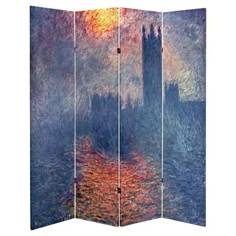 Biombo plegable de 4 paneles con estampado multicolor, pantalla de lona