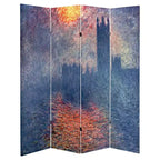 Biombo plegable de 4 paneles con estampado multicolor, pantalla de lona