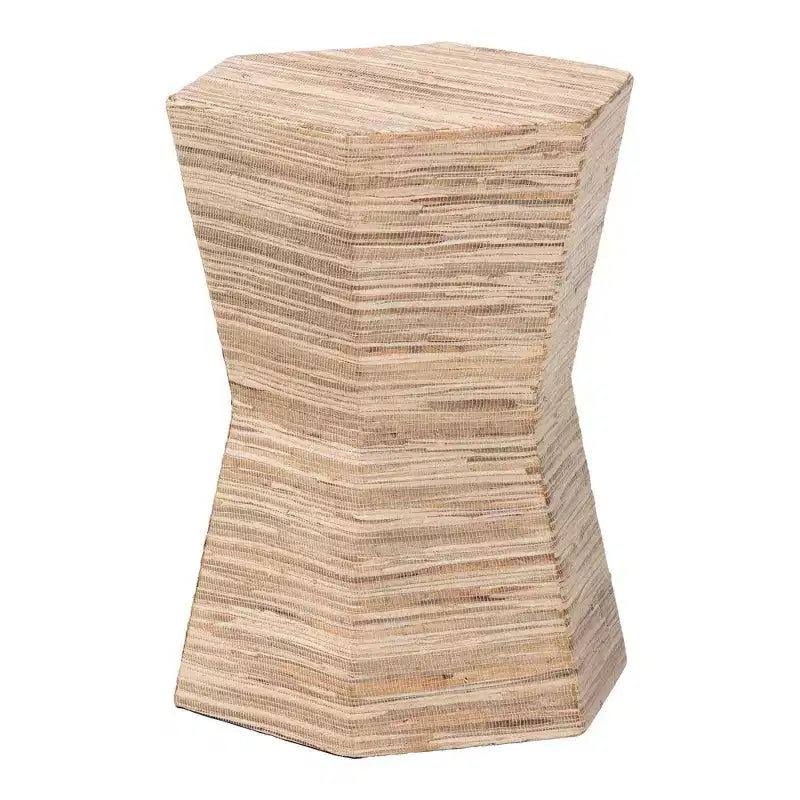 Mesa Auxiliar Hexagonal Marrón de Grasscloth - Estilo Reloj de Arena