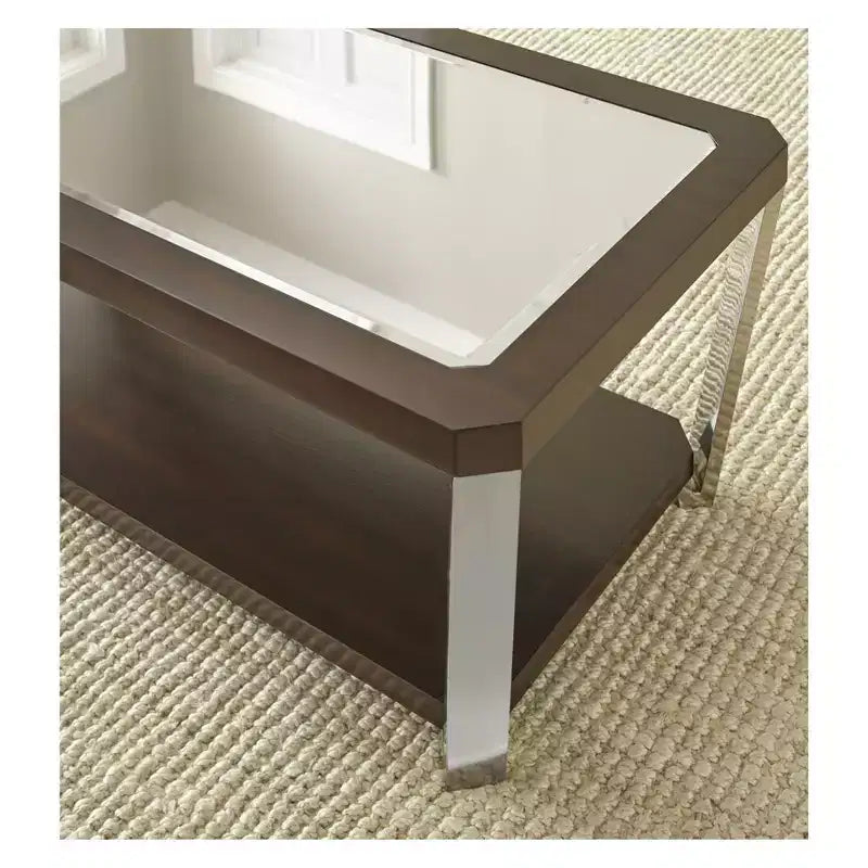 Mesa de centro rectangular con espejo plateado para 4-6 personas