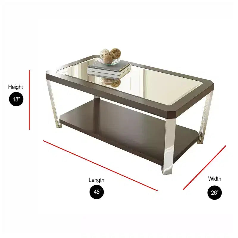Mesa de centro rectangular con espejo plateado para 4-6 personas