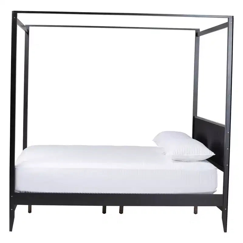 Baxton Studio King Size Primrose Fluted Wood Canopy Bed Black