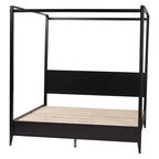 Cama con dosel King Size negra de mediados de siglo — Madera estriada, 2 personas