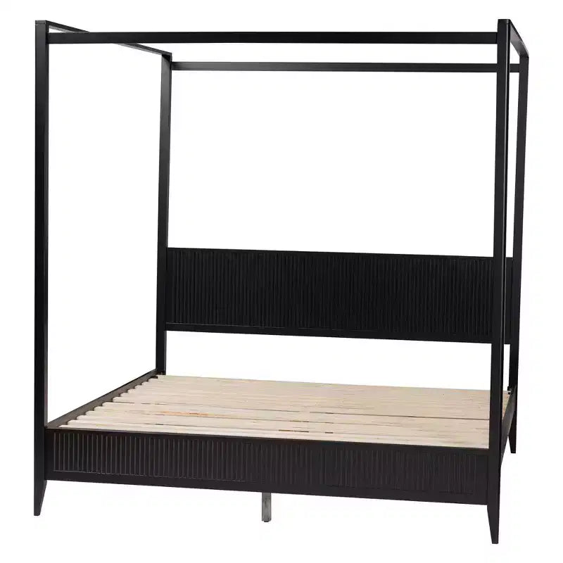 Cama con dosel King Size negra de mediados de siglo — Madera estriada, 2 personas