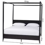Cama con dosel King Size negra de mediados de siglo — Madera estriada, 2 personas