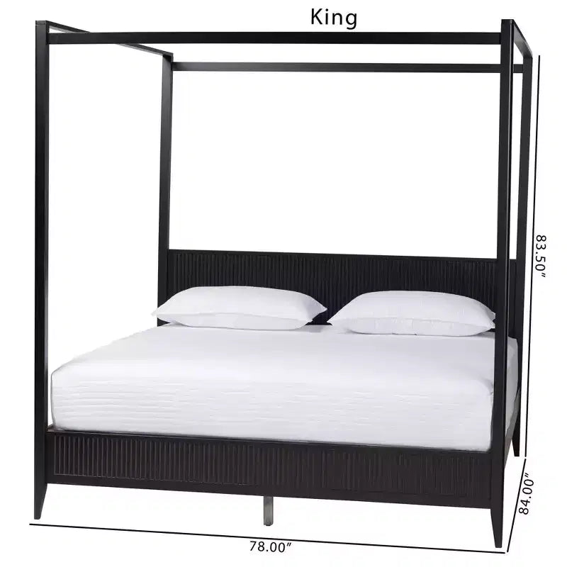 Cama con dosel King Size negra de mediados de siglo — Madera estriada, 2 personas