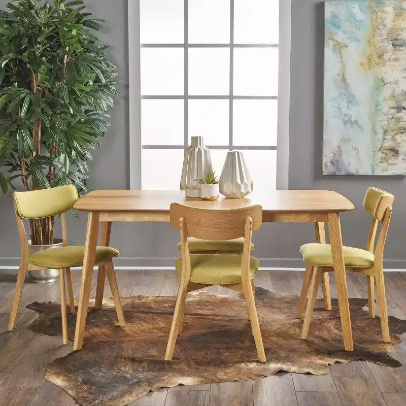 Juego de comedor de 5 piezas de mediados de siglo color beige claro/gris/verde, para 4 personas
