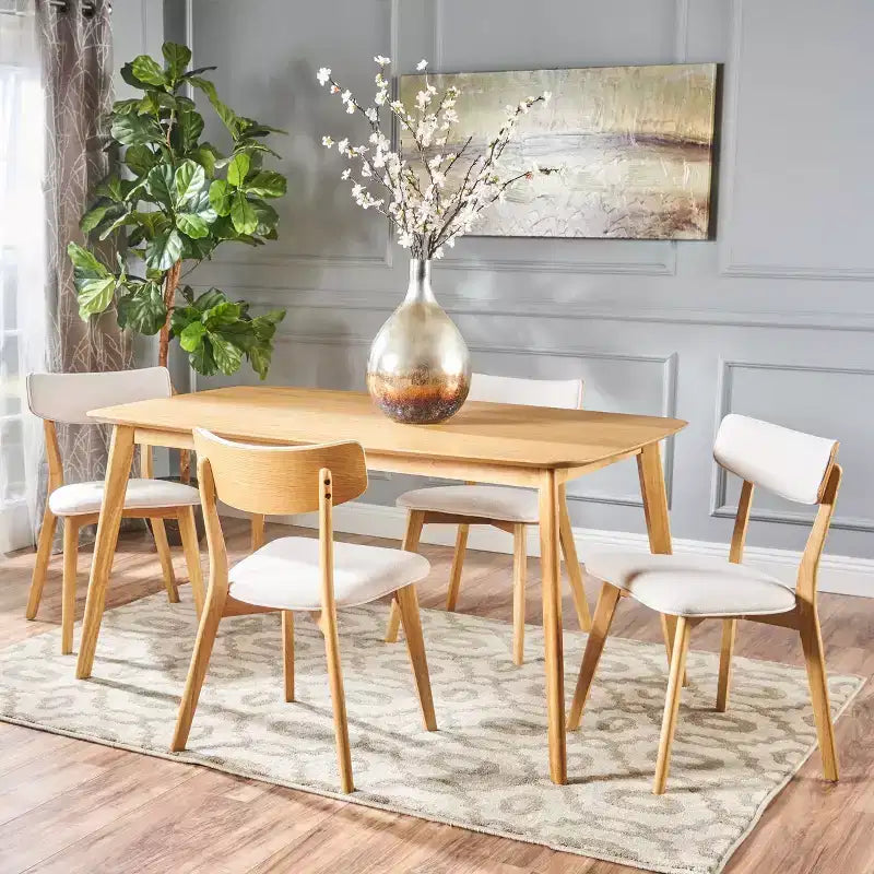 Juego de comedor de 5 piezas de mediados de siglo color beige claro/gris/verde, para 4 personas