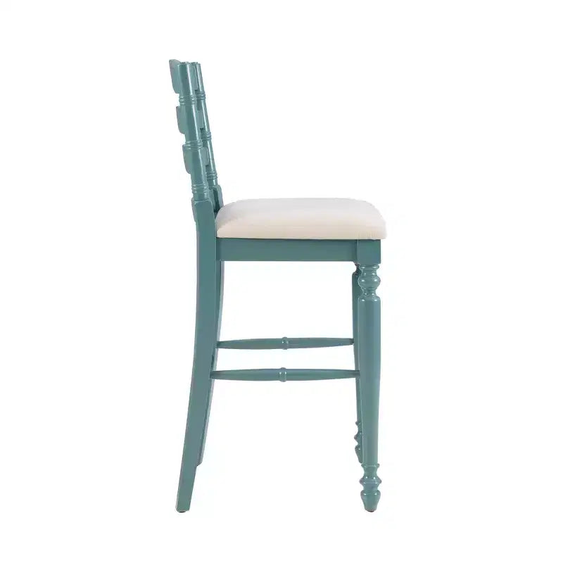 Taburete de bar tapizado con respaldo de escalera en beige, 1 asiento