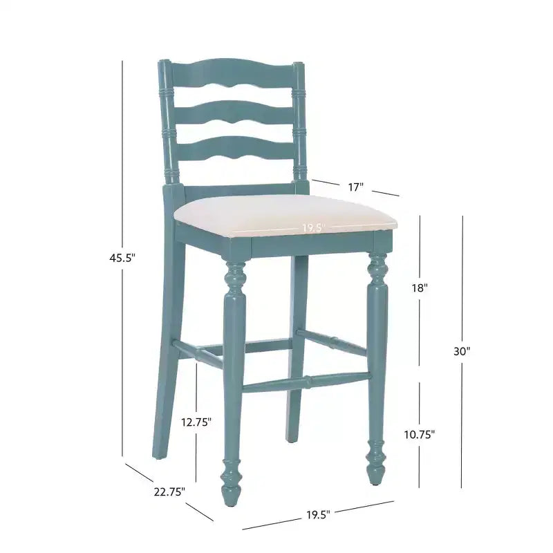 Taburete de bar tapizado con respaldo de escalera en beige, 1 asiento