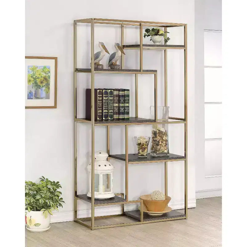 Etagere abierta de 6 estantes de madera oscura, individual