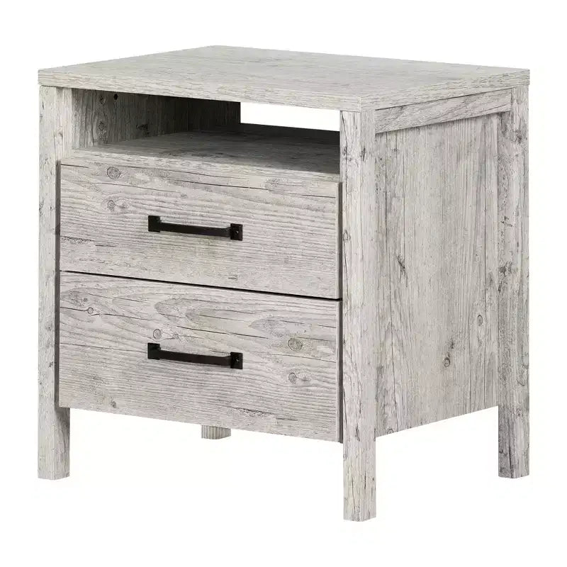 Mesita de Noche de 2 Cajones – Madera / Blanco Natural, Individual