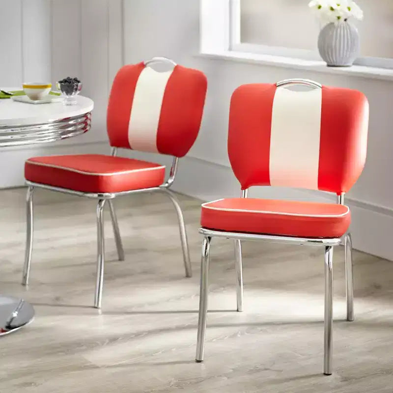 Sillas de comedor de piel sintética multicolor blancas, juego de 2