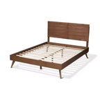 Cama de plataforma de madera con acabado nogal – Matrimonial/Queen, mediados de siglo moderna, 1 persona