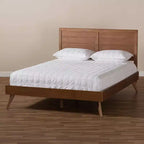 Cama de plataforma de madera con acabado nogal – Matrimonial/Queen, mediados de siglo moderna, 1 persona