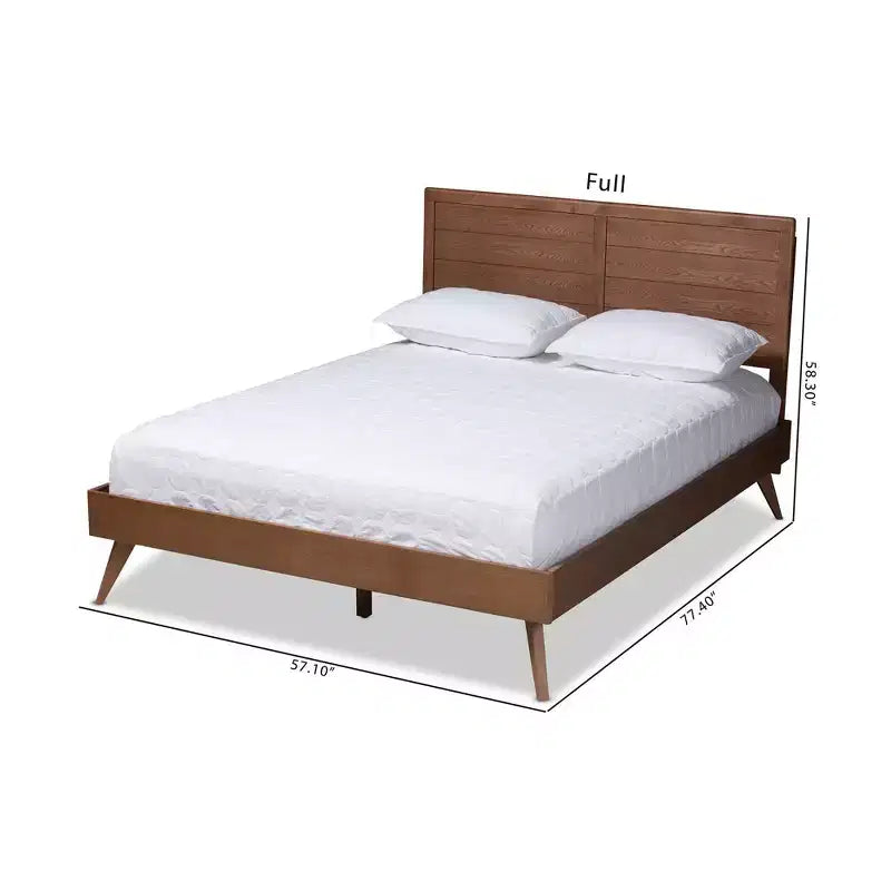 Cama de plataforma de madera con acabado nogal – Matrimonial/Queen, mediados de siglo moderna, 1 persona