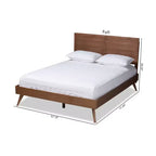Cama de plataforma de madera con acabado nogal – Matrimonial/Queen, mediados de siglo moderna, 1 persona
